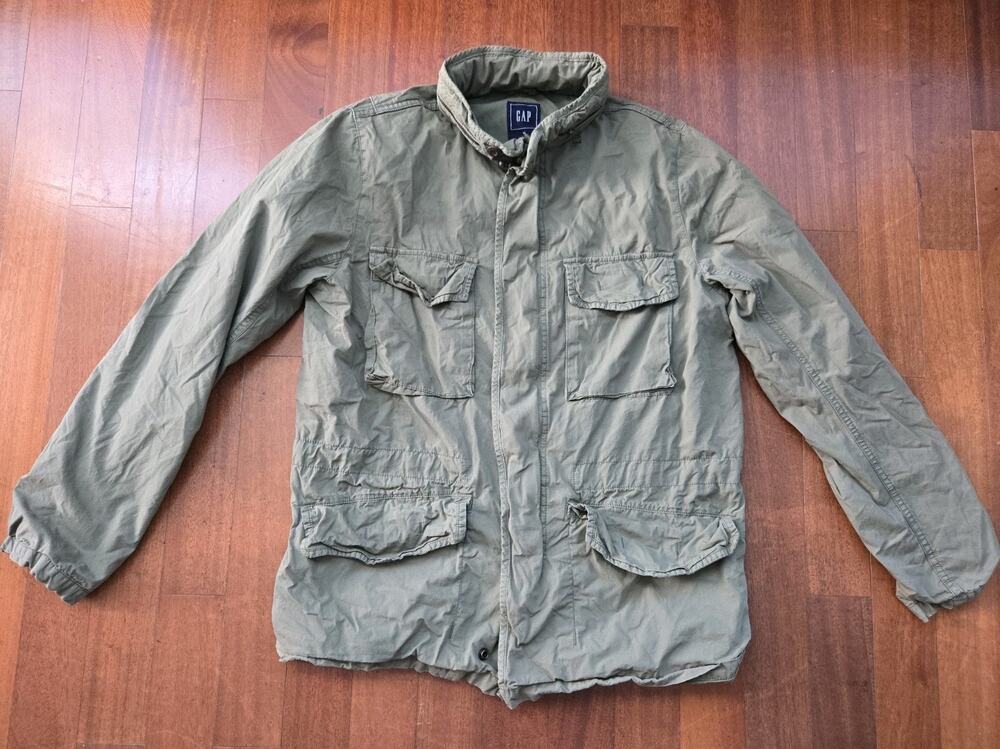 GAP Utility Fatigue Jacket Mens Sz M Olive Green Multi Pocket Buttons Zip Front